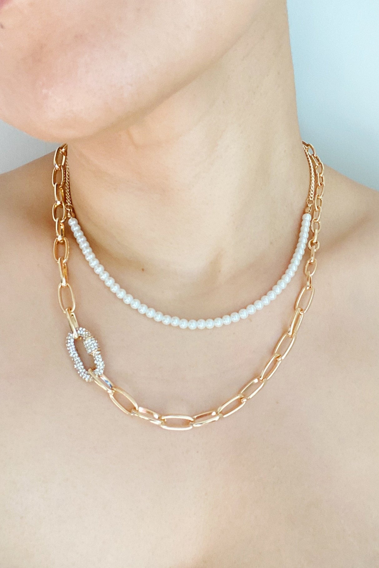 Classic Duo Layered Pearl Necklace Set by Ellisonyoung.com