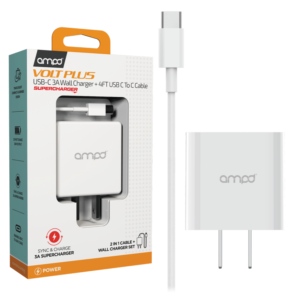 AMPD PD Fast 20W USB C Wall Charger with USB C to USB C Cable 4ft by AMPD