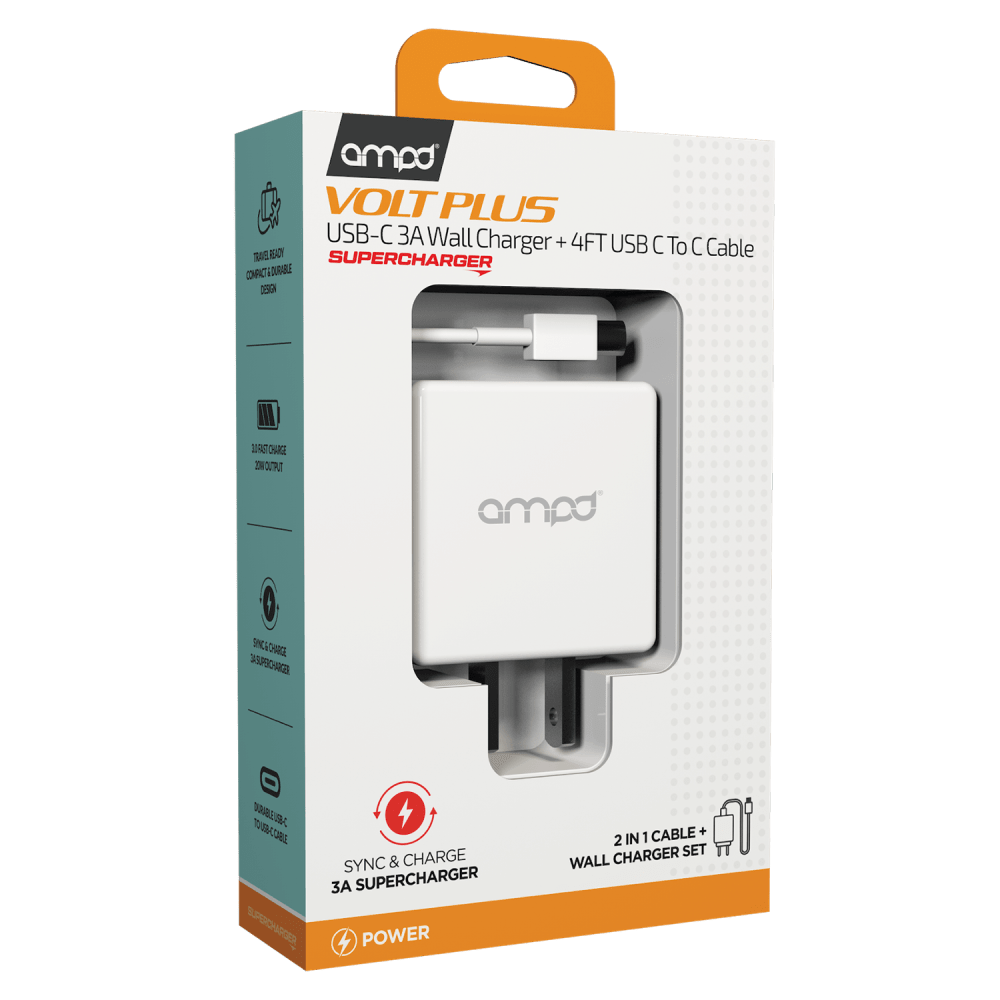 AMPD PD Fast 20W USB C Wall Charger with USB C to USB C Cable 4ft by AMPD