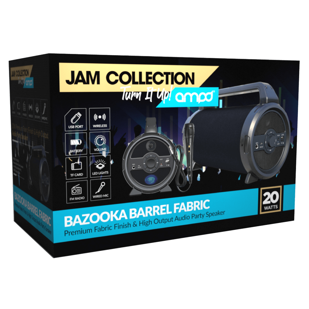 AMPD Bazooka Barrel Fabric Bluetooth Speaker with Microphone by AMPD