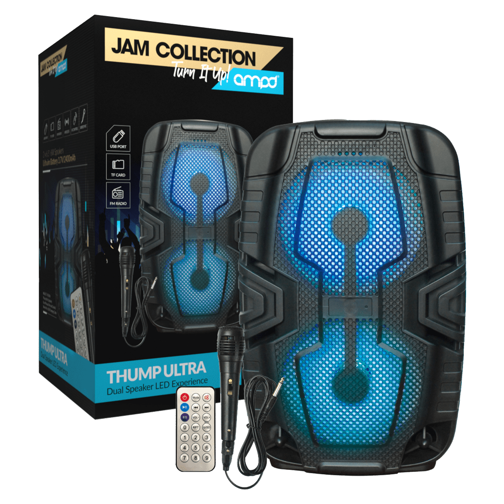 AMPD Thump Ultra LED Dual Bluetooth Speaker with Mic and Remote by AMPD