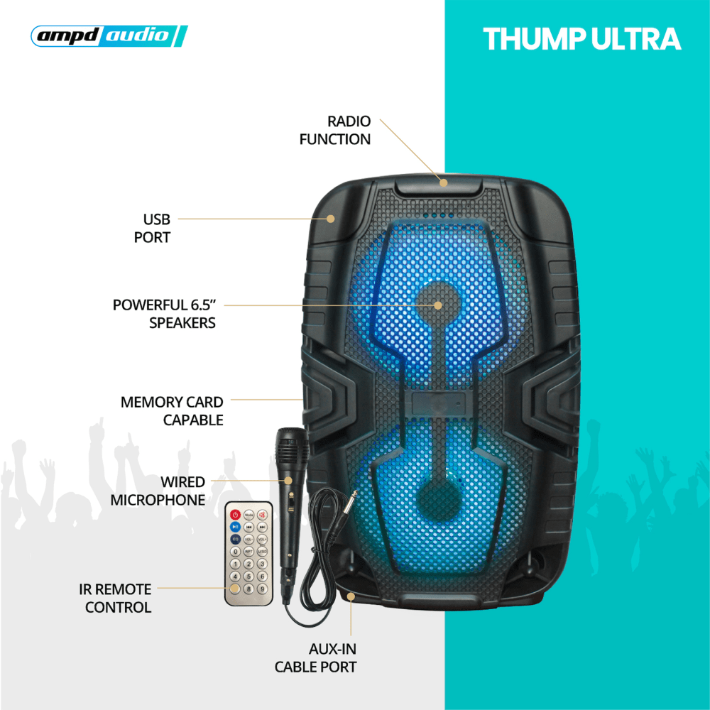 AMPD Thump Ultra LED Dual Bluetooth Speaker with Mic and Remote by AMPD