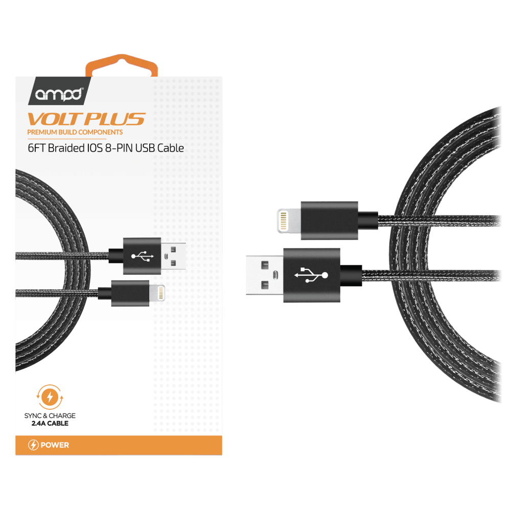 AMPD Volt Plus USB A to Apple Lightning Braided Cable 6ft by AMPD