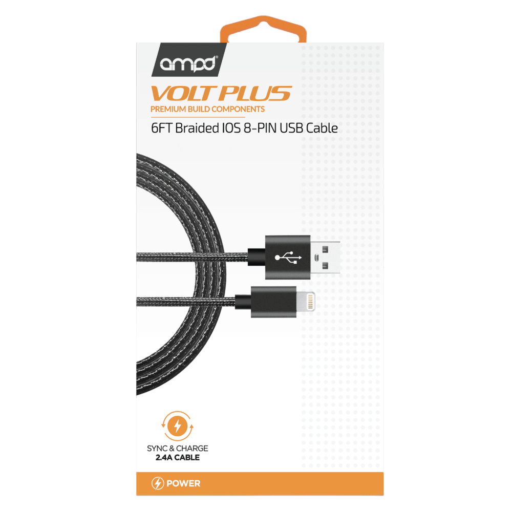 AMPD Volt Plus USB A to Apple Lightning Braided Cable 6ft by AMPD