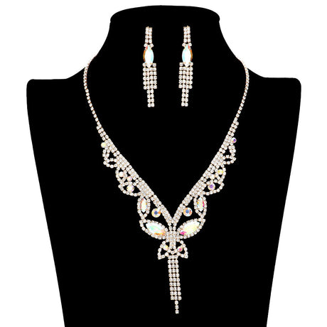 Marquise Round Stone Butterfly Rhinestone Jewelry Set by Madeline Love