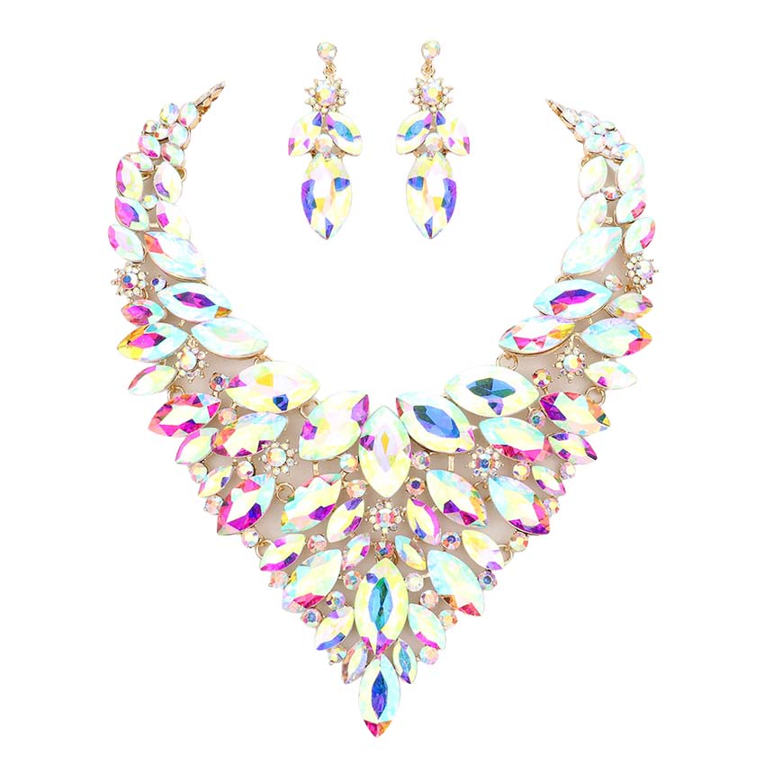 Marquise Stone Cluster Statement Evening Necklace by Madeline Love