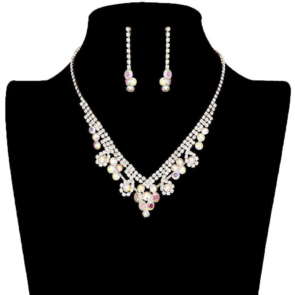 Round Crystal Rhinestone Collar Necklace Earring Set by Madeline Love