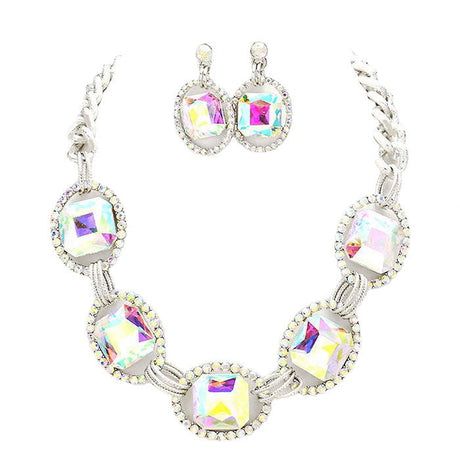 Pave Trim Glass Crystal Link Necklace by Madeline Love