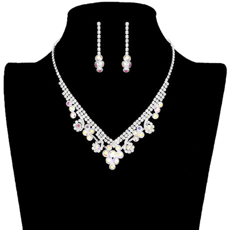 Round Crystal Rhinestone Collar Necklace Earring Set by Madeline Love