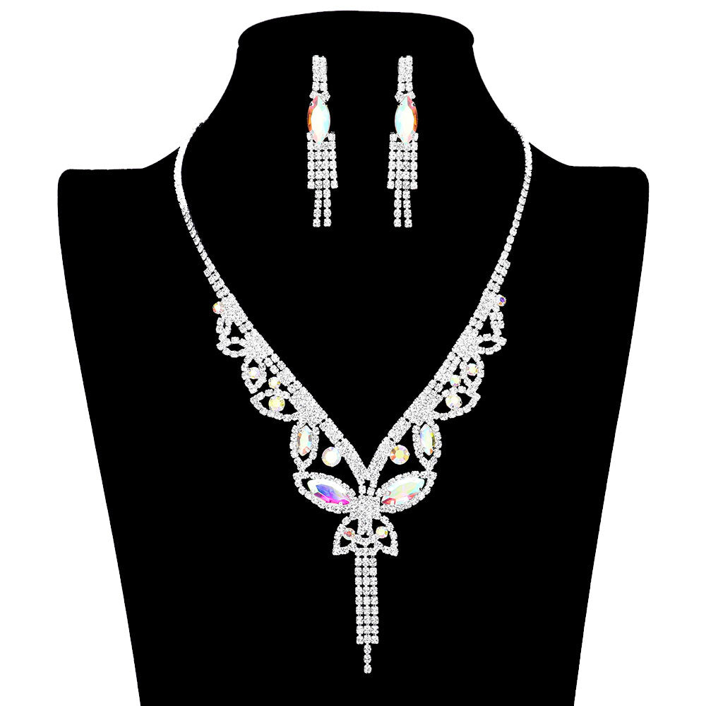 Marquise Round Stone Butterfly Rhinestone Jewelry Set by Madeline Love