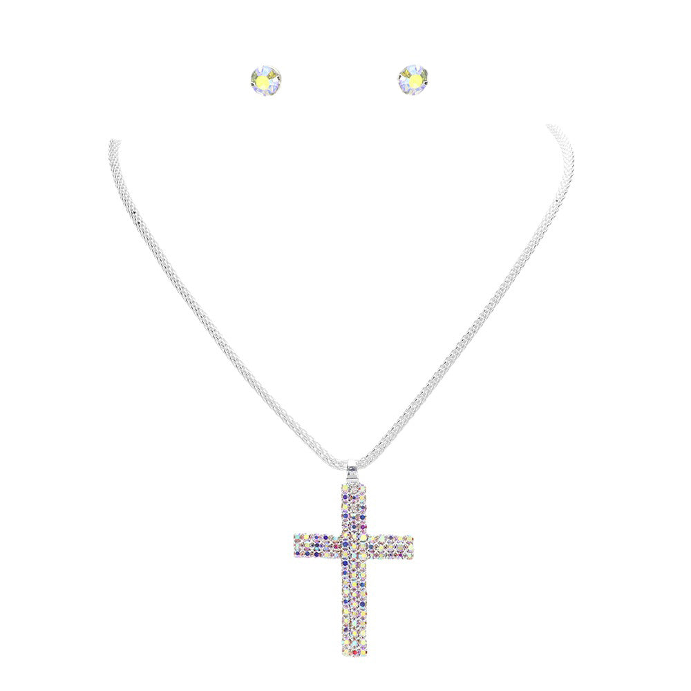 Rhinestone Paved Cross Pendant Jewelry Set by Madeline Love