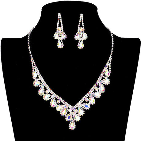 Teardrop Stone Accented Rhinestone Pave Necklace Earring Set by Madeline Love