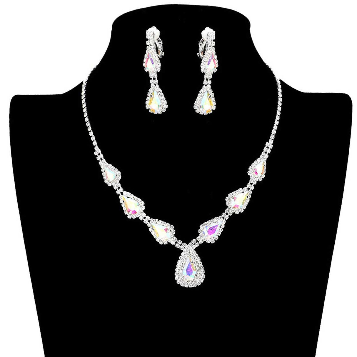 Teardrop Stone Accented Rhinestone Pave Necklace by Madeline Love