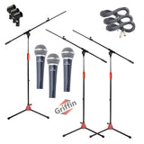 GRIFFIN Microphone Boom Stand & Cardioid Wired Mic, XLR Cable, & Clip (Pack of 3) - Telescoping Arm Holder, Tripod Legs - Karaoke Vocal Singing Stage by GeekStands.com