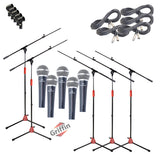 GRIFFIN Microphone Stand Package of 5 with Vocal Unidirectional Handheld Mics & XLR Cables by GeekStands.com