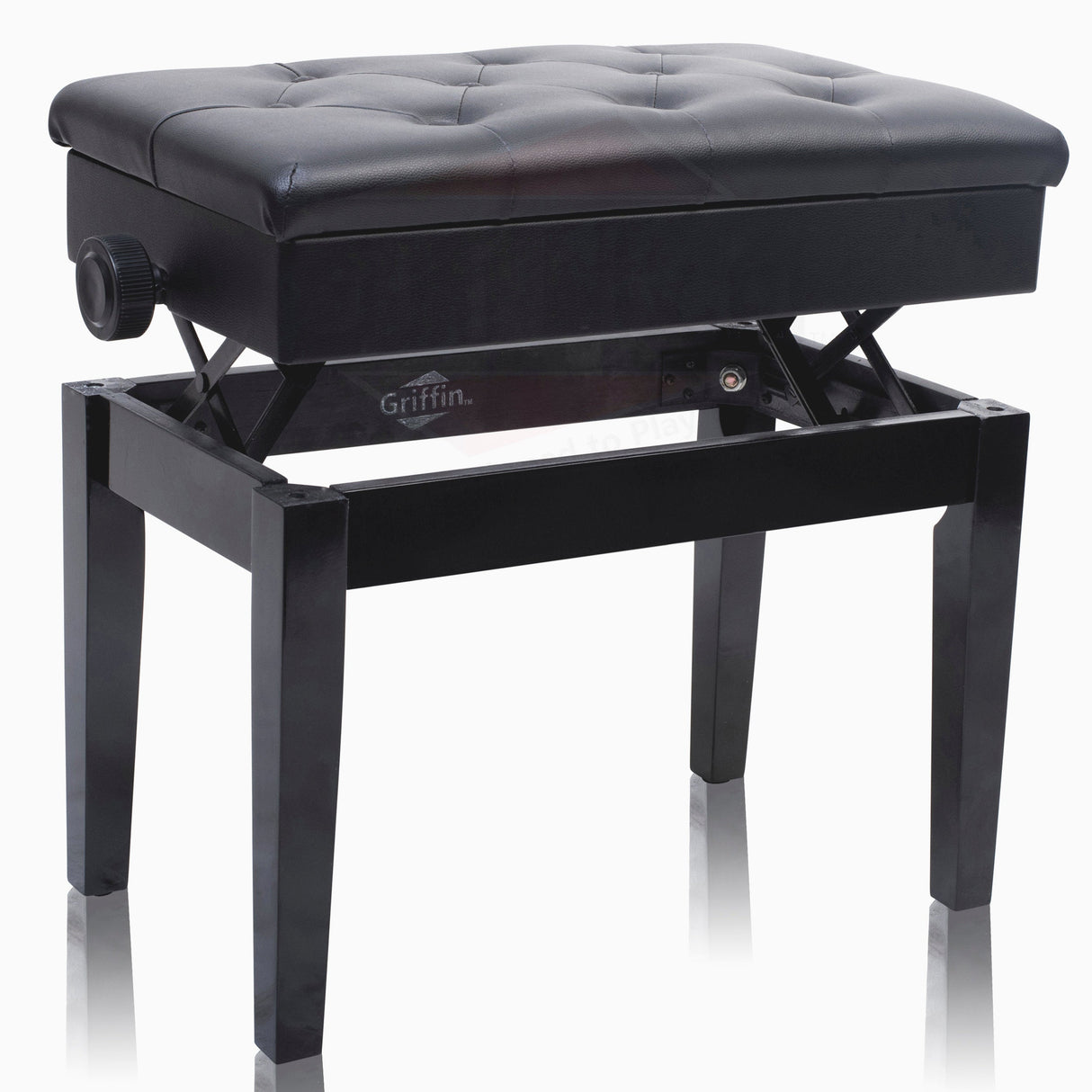 GRIFFIN Premium Antique Piano Bench - Adjustable Black Solid Wood Frame & PU Leather Padded Cushion by GeekStands.com