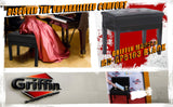 GRIFFIN Premium Antique Piano Bench - Adjustable Black Solid Wood Frame & PU Leather Padded Cushion by GeekStands.com