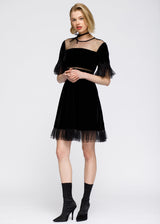 Women's Mesh Contrast Velvet Dress In Black by Shop at Konus