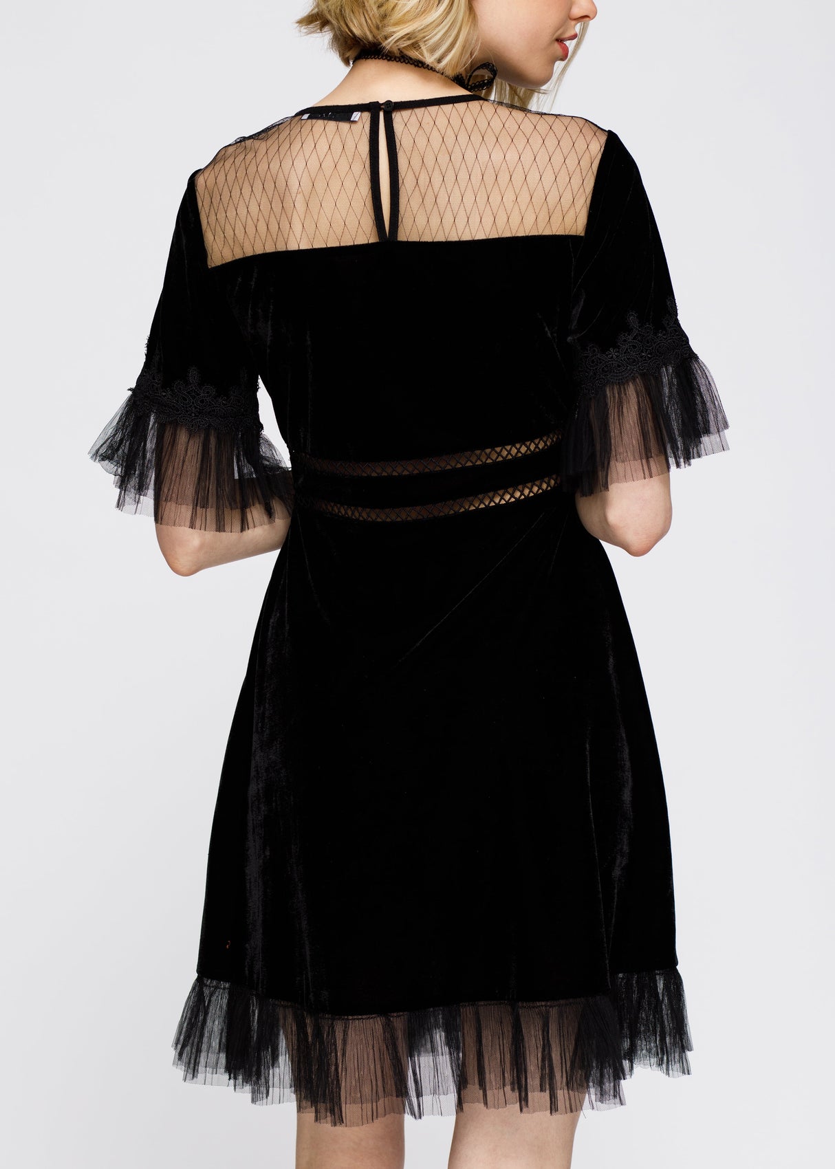 Women's Mesh Contrast Velvet Dress In Black by Shop at Konus