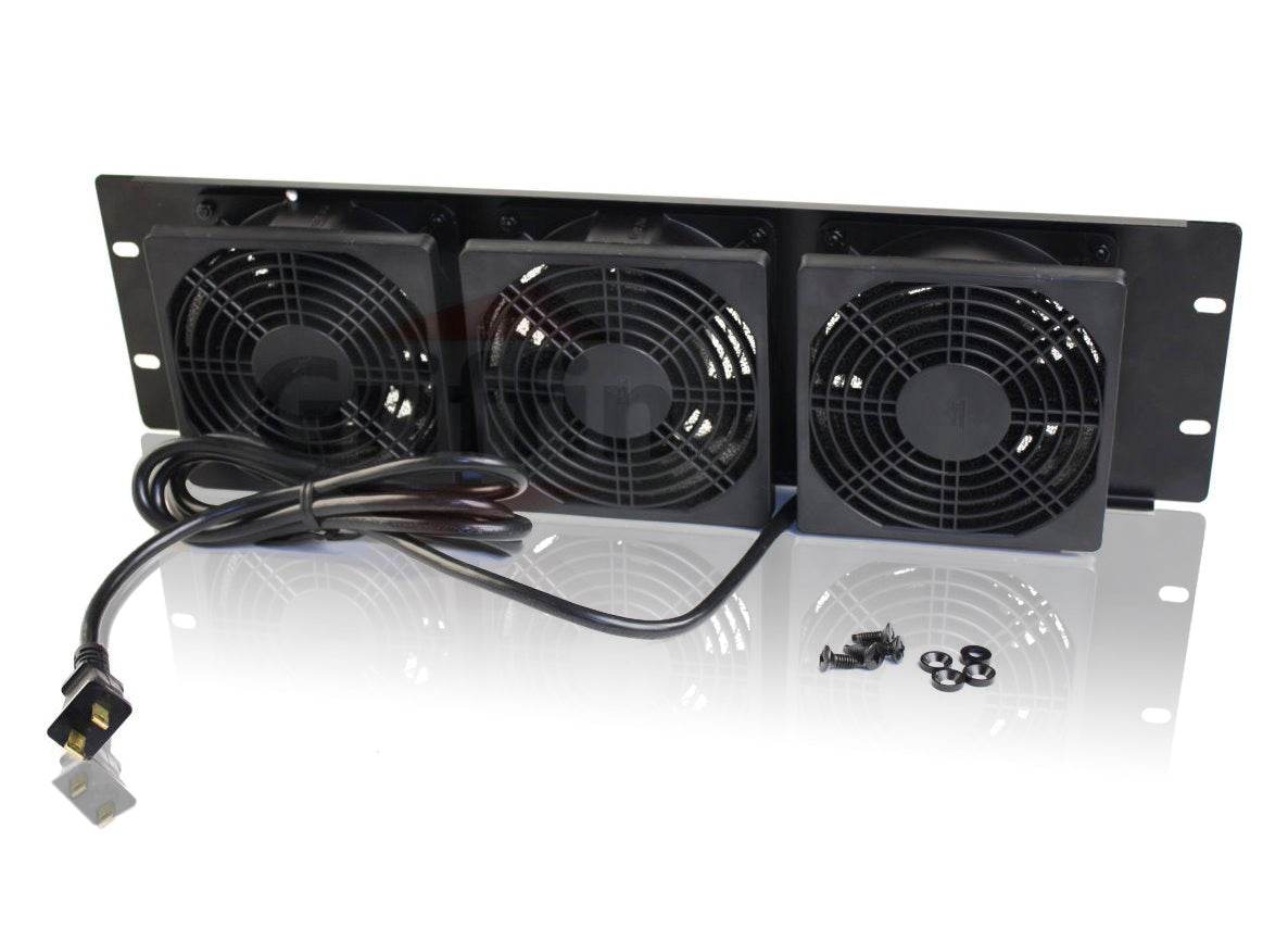 GRIFFIN Rackmount Cooling Fan - 3U Ultra-Quiet Triple Exhaust Fans, Keep Studio Audio Equipment Gear Cool - Rack Mount on Network IT System Server by GeekStands.com