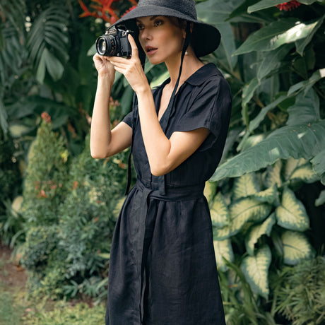 ARYA Safari Linen Midi Dress, in Black by BrunnaCo