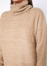 Women's Turtle Neck Ribbed Sweater Mini Dress In Camel by Shop at Konus