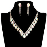 Oval Stone Accented V Shaped Rhinestone Necklace Earring Set by Madeline Love