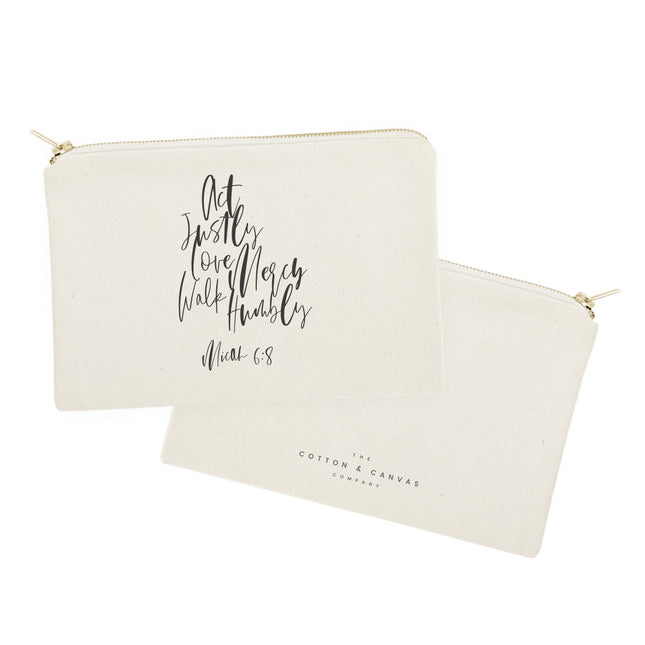 Act Justly Love Mercy Walk Humbly - Micah 6:8 Cotton Canvas Cosmetic Bag by The Cotton & Canvas Co.