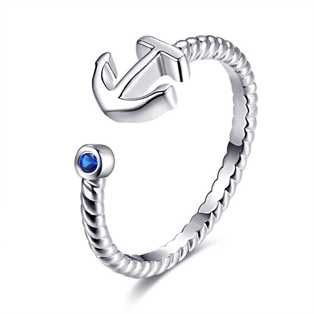 White Gold Adjustable Anchor Ring by Hollywood Sensation by Hollywood Sensation®