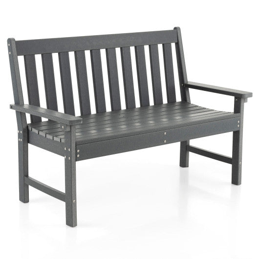 52 Inch All-Weather HDPE Outdoor Bench with Backrest and Armrests-Gray