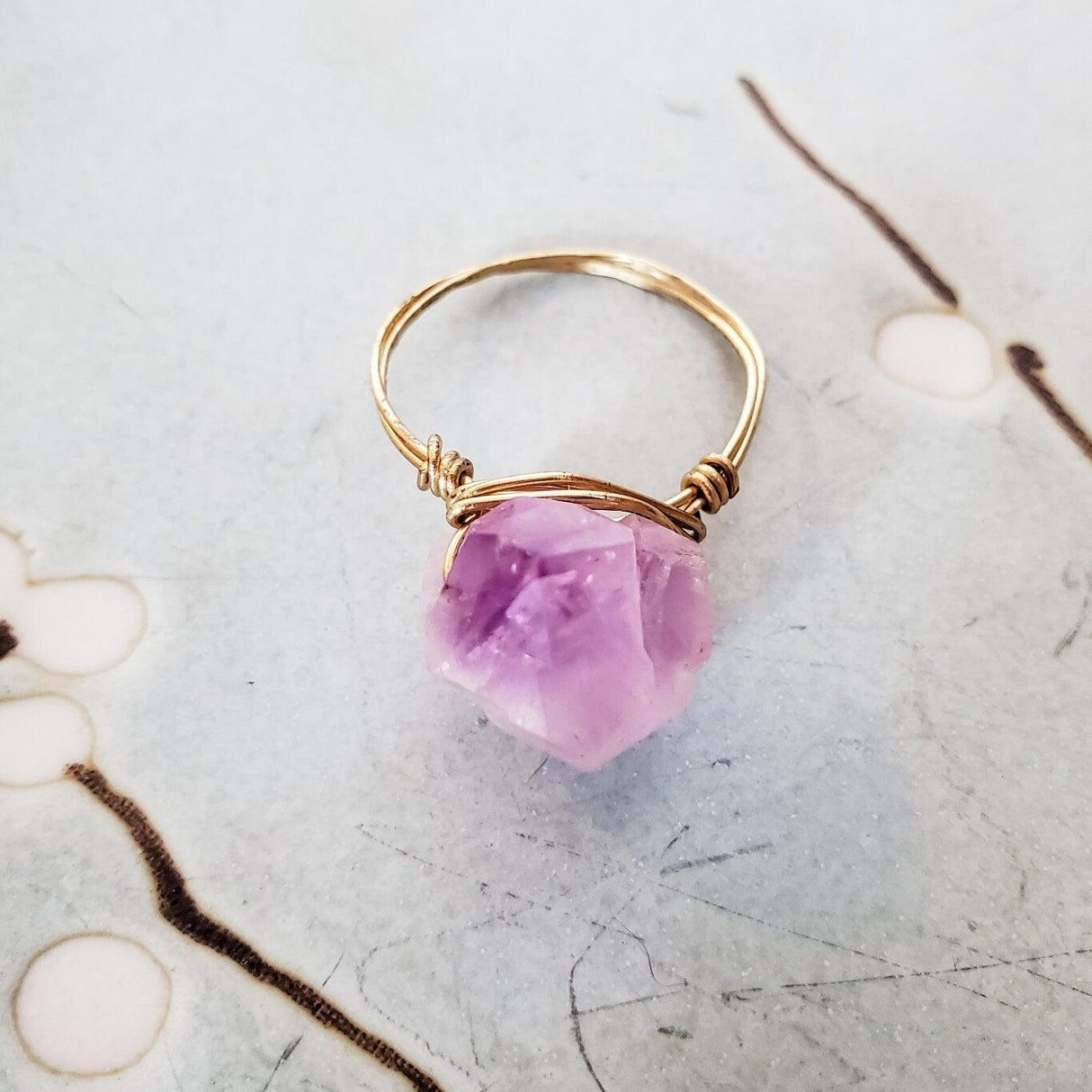 Amethyst Wire Wrapped Raw Crystal Ring by Salt and Sparkle