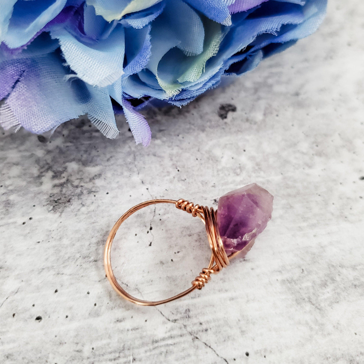 Amethyst Wire Wrapped Raw Crystal Ring by Salt and Sparkle