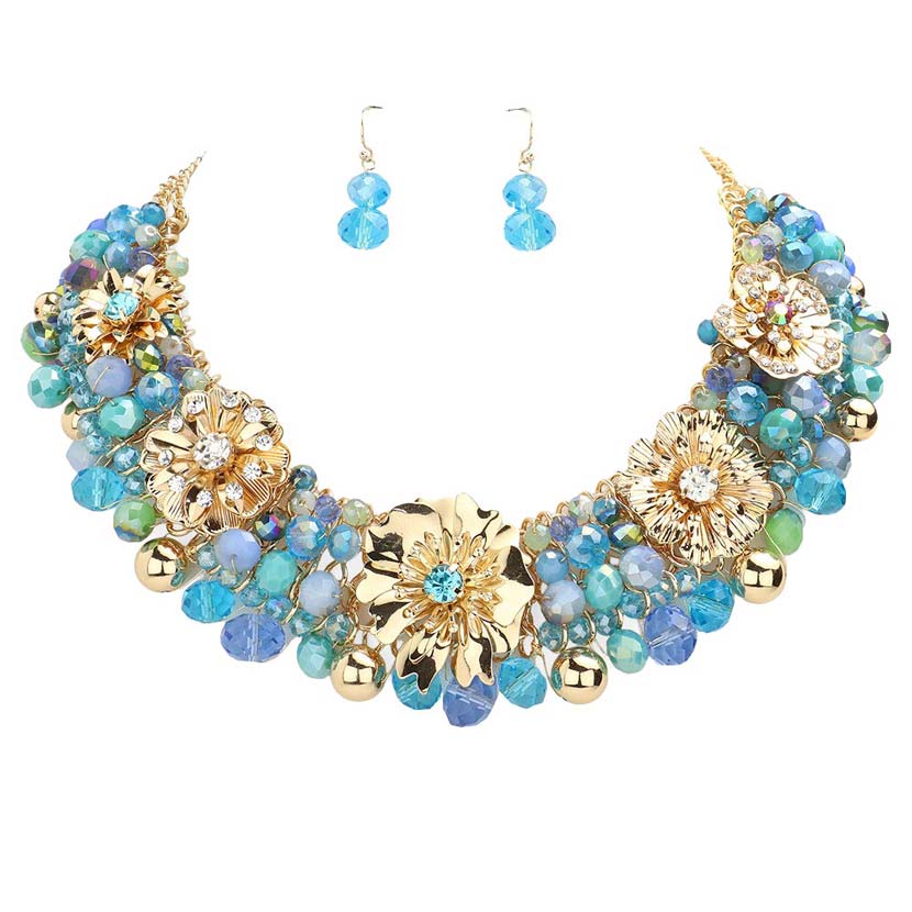 Metal Flower Accented Beaded Collar Necklace by Madeline Love