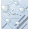 90th Birthday Guest Book: An Elegant Silver & White Frosted Heart Keepsake for a 90th Birthday - Square Hardcover Guest Sign-In Book with 105 Pages fo
