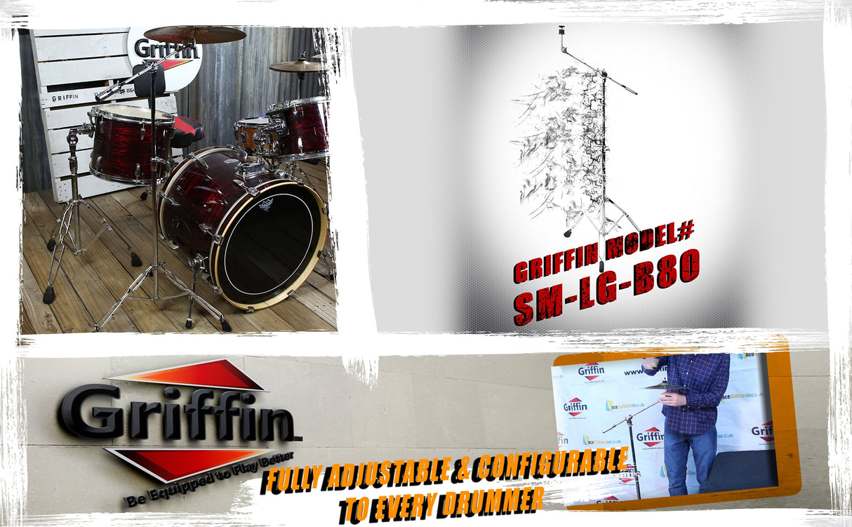 GRIFFIN Cymbal Boom Stand - Double Braced Drum Percussion Gear Hardware Set - Adjustable Height by GeekStands.com