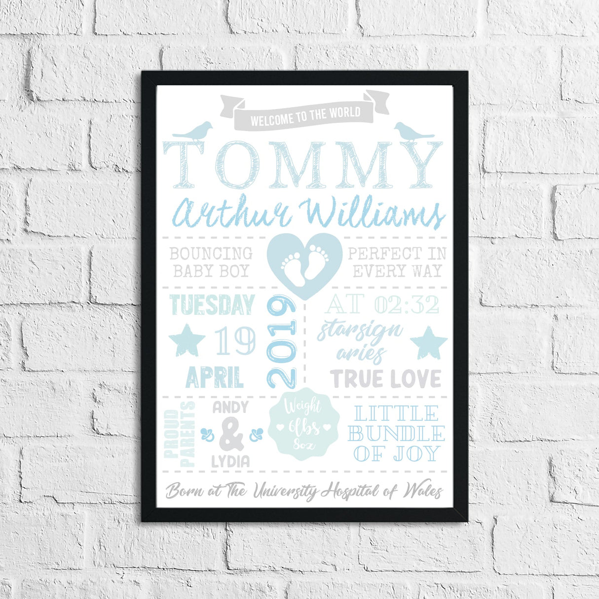 Personalised Baby Boy's Birth Blue Children's Bedroom Room Wall Decor Print by WinsterCreations™ Official Store