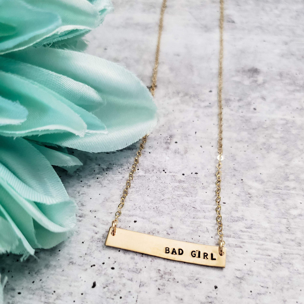 BAD GIRL Hand Stamped Bar Necklace by Salt and Sparkle