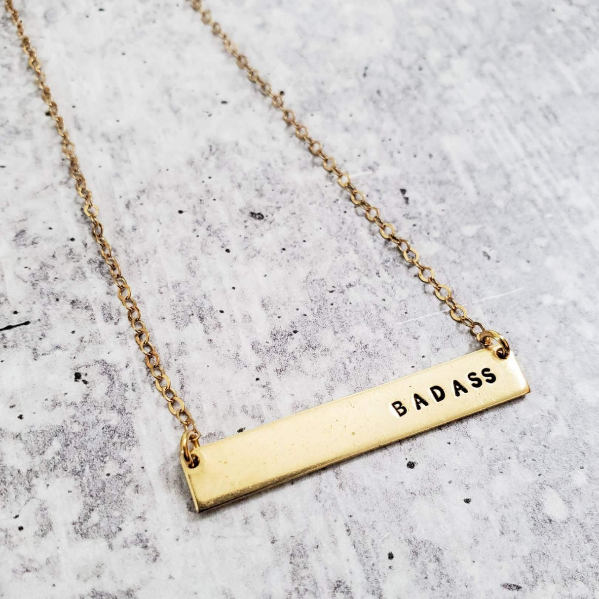 BADASS Hand Stamped Bar Necklace by Salt and Sparkle