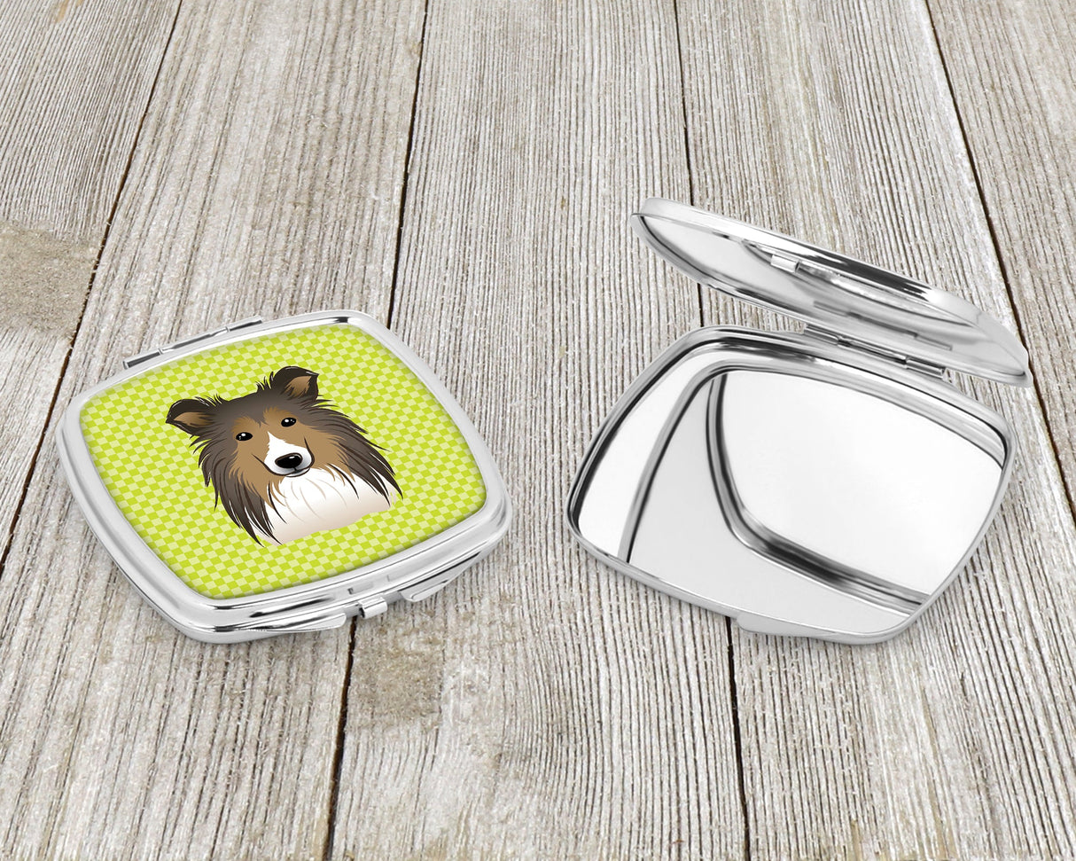 Checkerboard Lime Green Sheltie Compact Mirror BB1304SCM by Caroline's Treasures