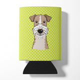 Checkerboard Lime Green Wire Haired Fox Terrier Can or Bottle Hugger BB1309CC by Caroline's Treasures