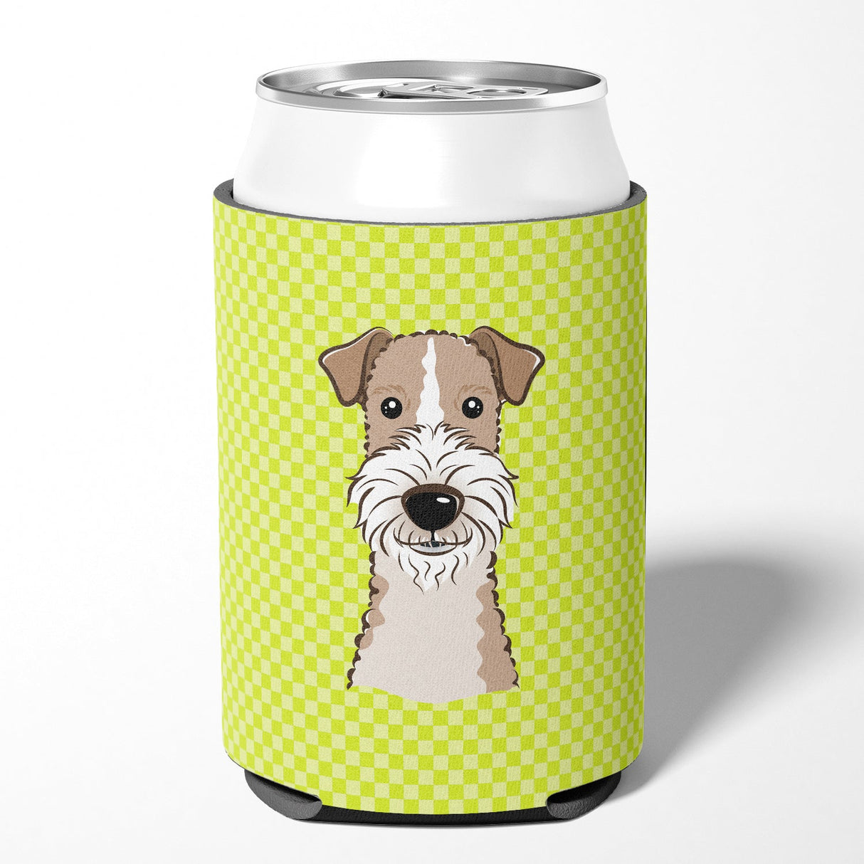 Checkerboard Lime Green Wire Haired Fox Terrier Can or Bottle Hugger BB1309CC by Caroline's Treasures