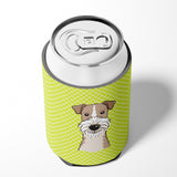 Checkerboard Lime Green Wire Haired Fox Terrier Can or Bottle Hugger BB1309CC by Caroline's Treasures