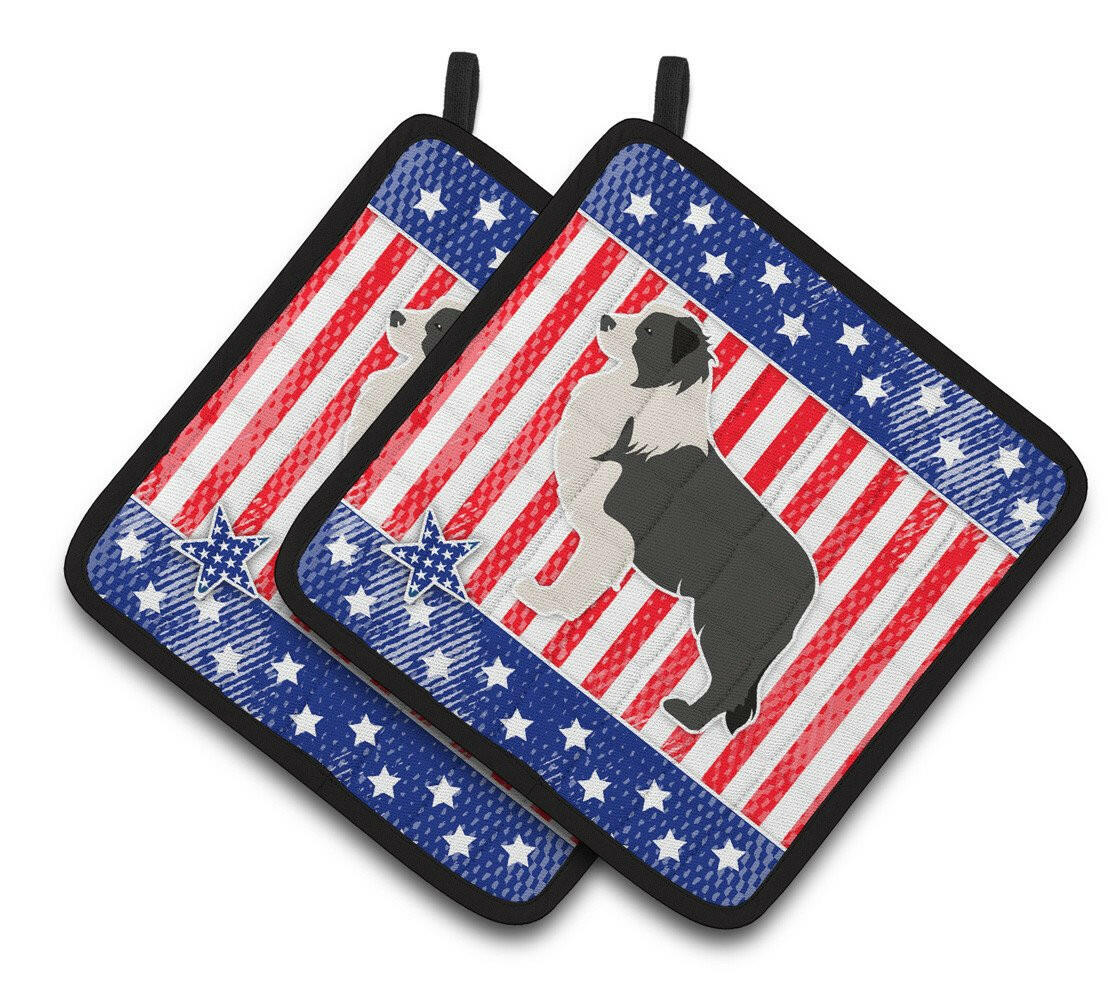 USA Patriotic Black Border Collie Pair of Pot Holders BB3323PTHD by Caroline's Treasures