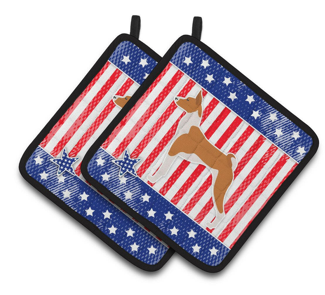 USA Patriotic Basenji Pair of Pot Holders BB3374PTHD by Caroline's Treasures