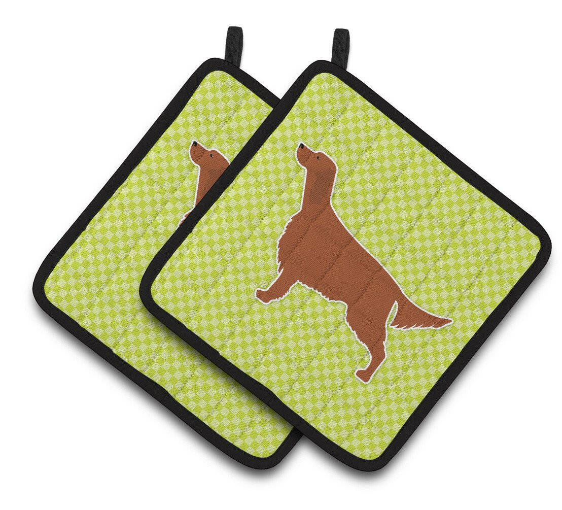 Irish Setter Checkerboard Green Pair of Pot Holders BB3793PTHD by Caroline's Treasures