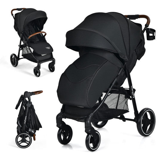 5-Point Harness Lightweight Infant Stroller with Foot Cover and Adjustable Backrest-Black