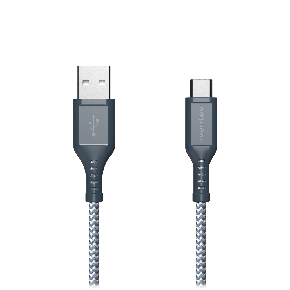 Ventev High Speed USB A to USB C Braided Cable with 2x the Copper for Faster Charging 6ft Gray by Ventev