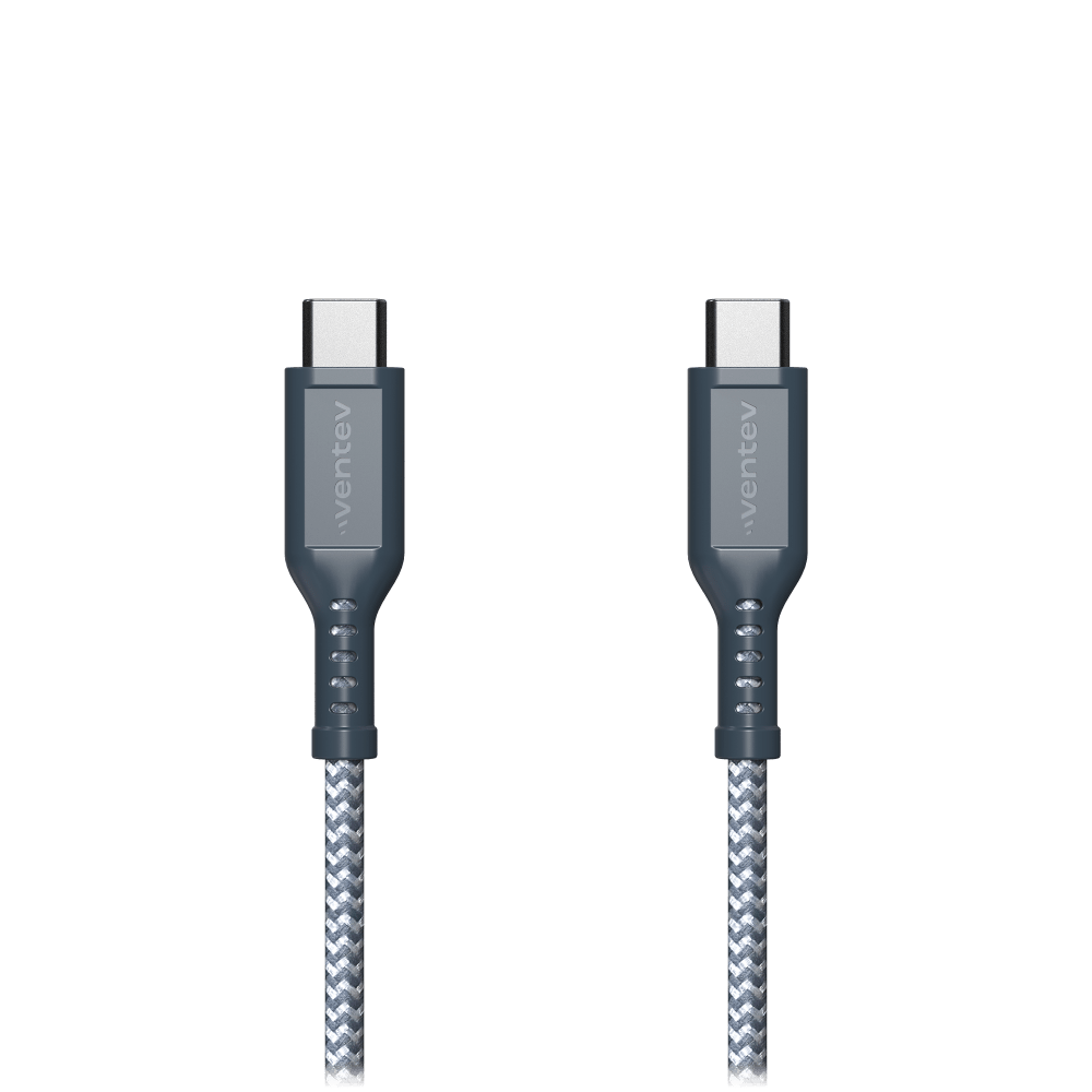 Ventev High Speed USB C to USB C Braided Cable with 2x the Copper for Faster Charging 6ft Gray by Ventev