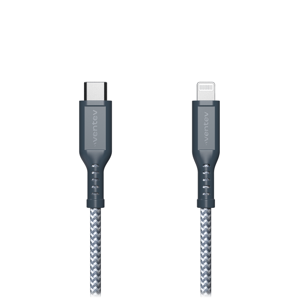 Ventev High Speed USB C to Apple Lightning Braided Cable with 2x the Copper for Faster Charging 6ft Gray by Ventev