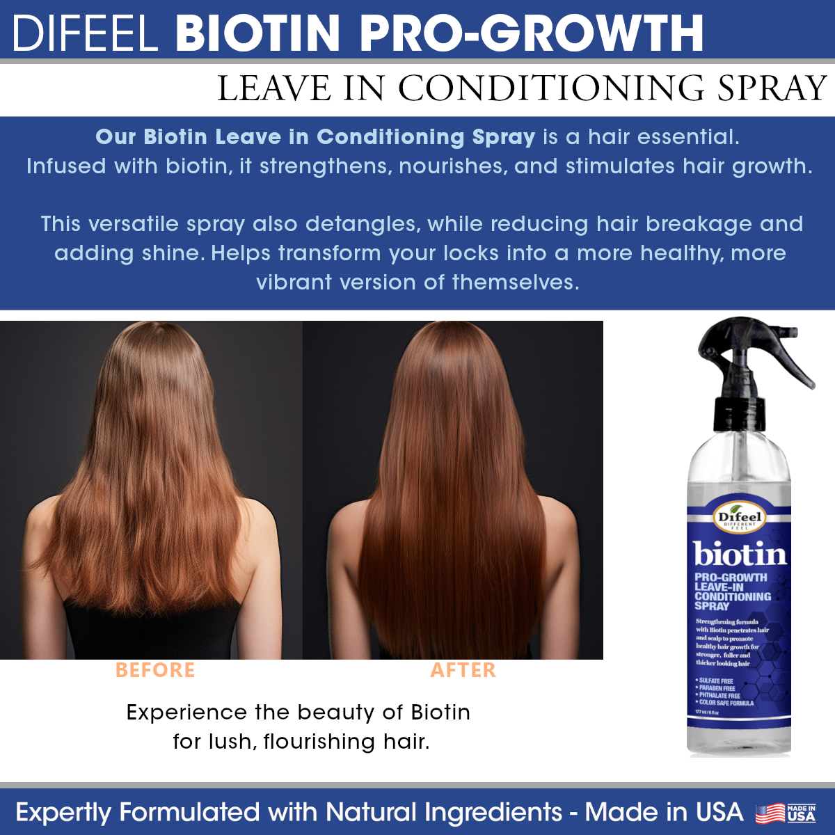 Difeel Biotin Pro-Growth Leave in Conditioning Spray 8 oz. by difeel - find your natural beauty